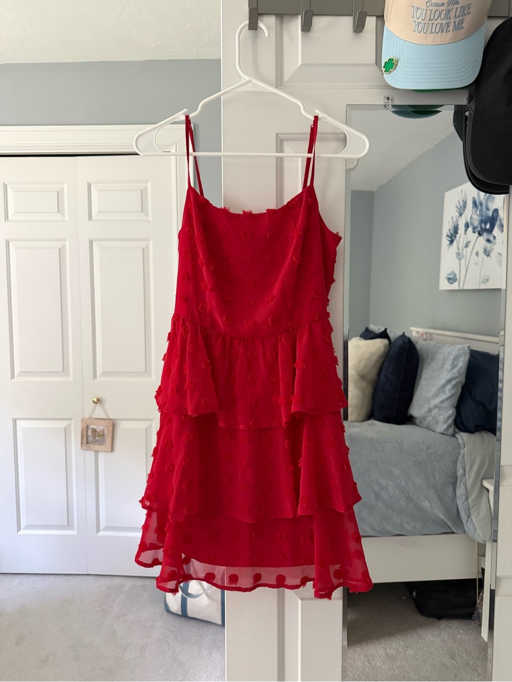 Blue Rain Red Tiered Spaghetti-Strap Dress